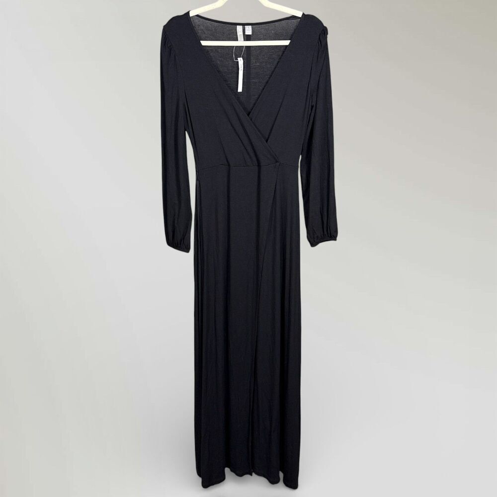 ASOS Maxi Dress Black Wrap Style Front Long Sleeve Dress V-Neck Size 4 NWT
